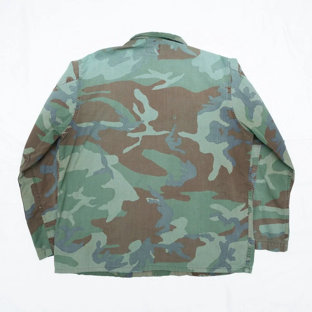 VTG US Army BDU Combat Coat‎ Large Long Woodland Camouflage L/S Button Up
